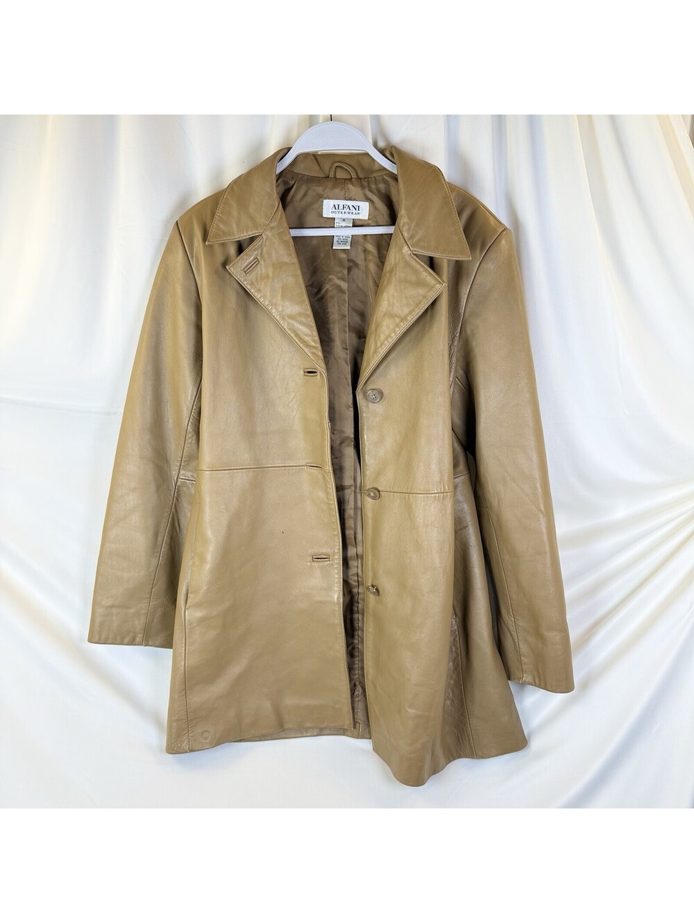 Alfani Leather Jacket Womens Camel Soft Lambskin Button Front Pockets M Medium
